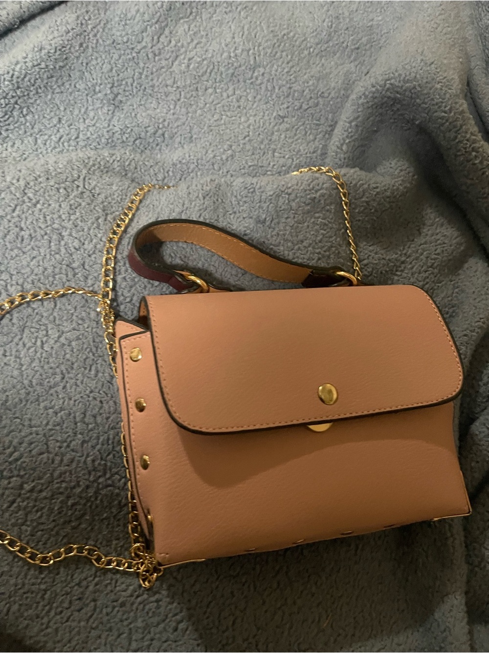 Women's Blush Pink Crossbody Bag with Gold Chain